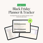 Black Friday Planner & Tracker Google Sheet with checklist, email plan, content calendar and sales tracker
