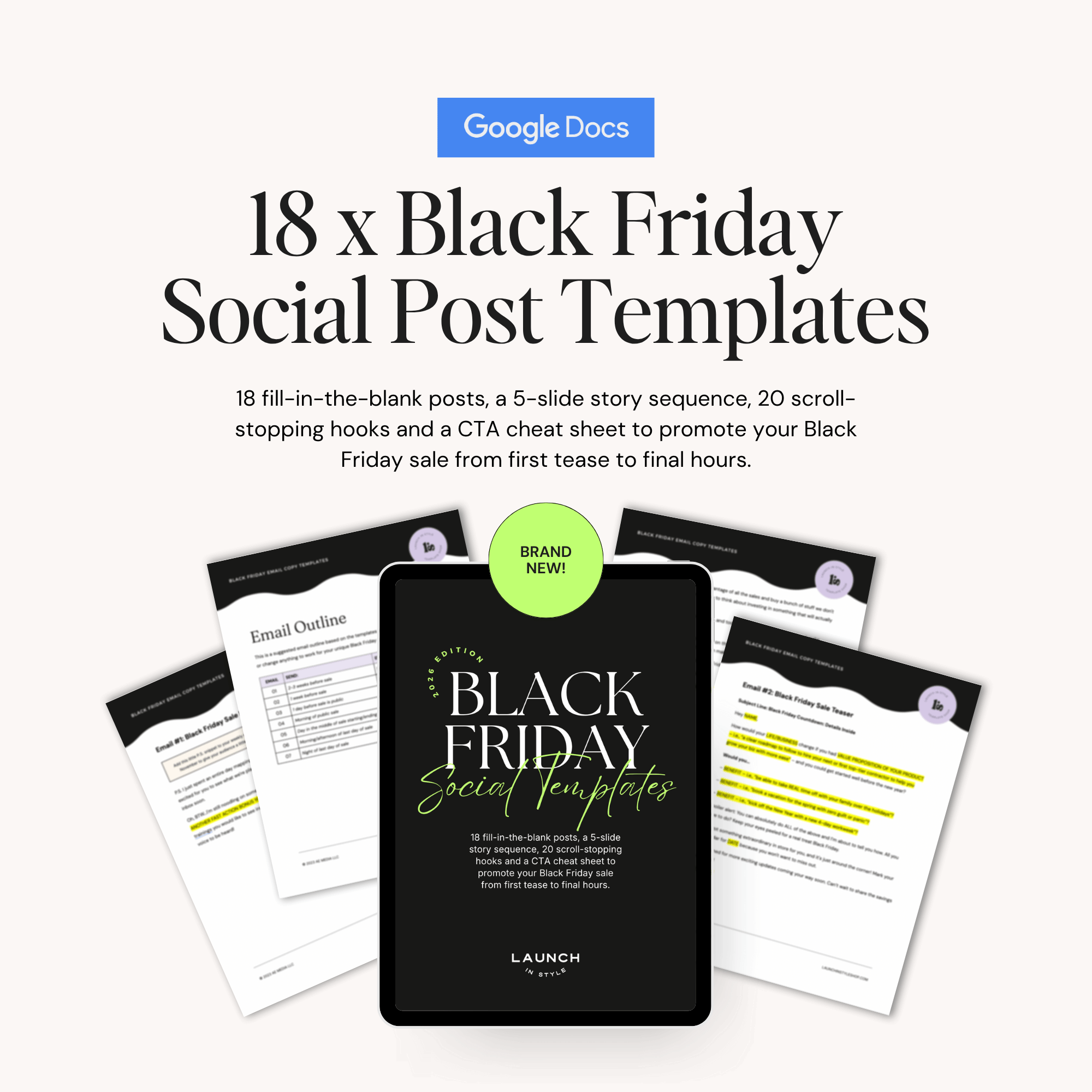 18 Black Friday social media post templates with story sequence, hooks and CTA cheat sheet