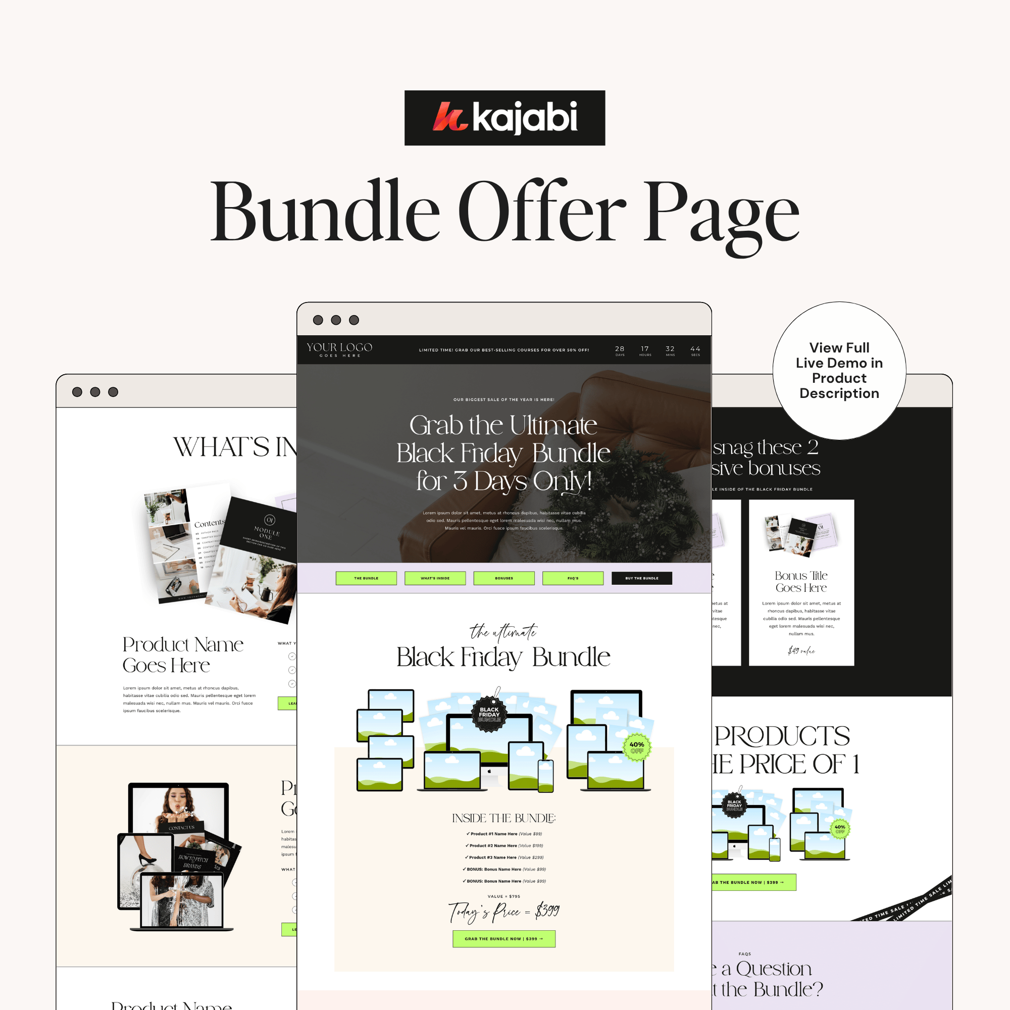 Black Friday bundle offer sales page template for Kajabi