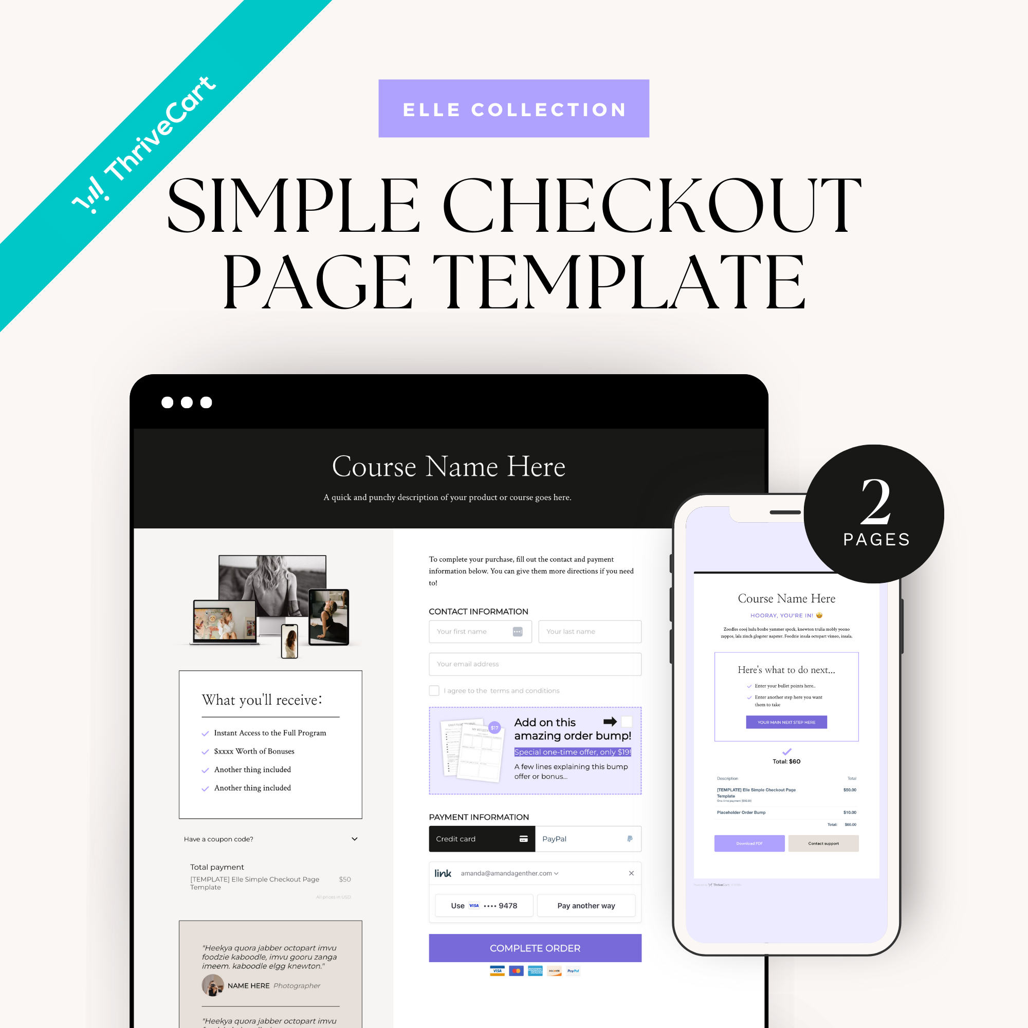 Elle Thrivecart Simple Checkout Page Template – Launch in Style