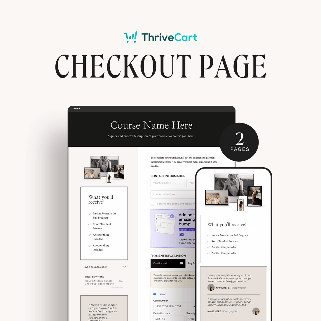 Elle Thrivecart Simple Checkout Page Template